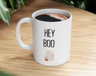 Hey Boo petit truc fantôme ou traitement d’halloween mug Ceramic Mug 11oz / Octobre / automne / bonbons / tasse à café / sans plomb / sans BPA / cadeau