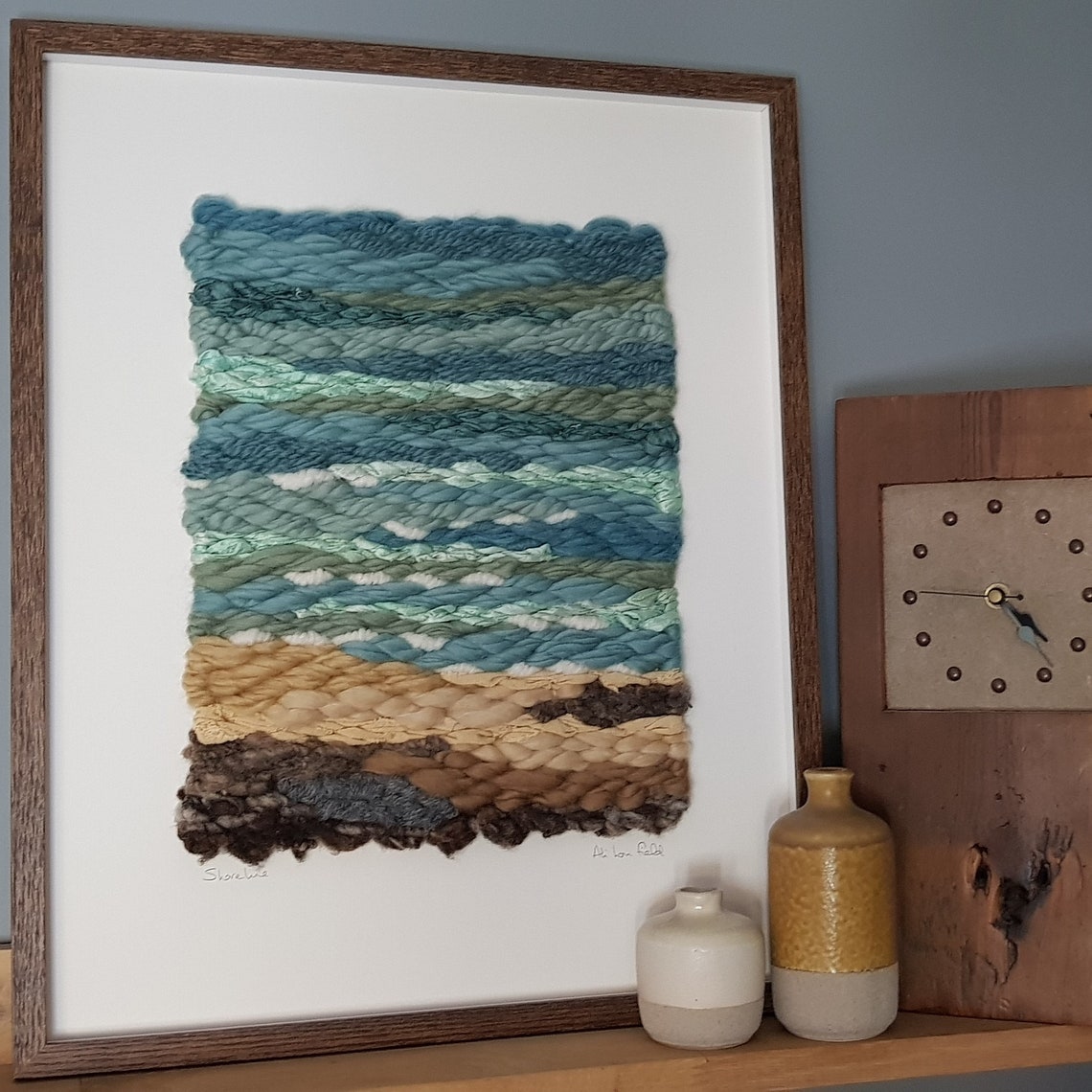 Shoreline Large Framed Woven Art in Beachy Tones Contemporary Wall Art