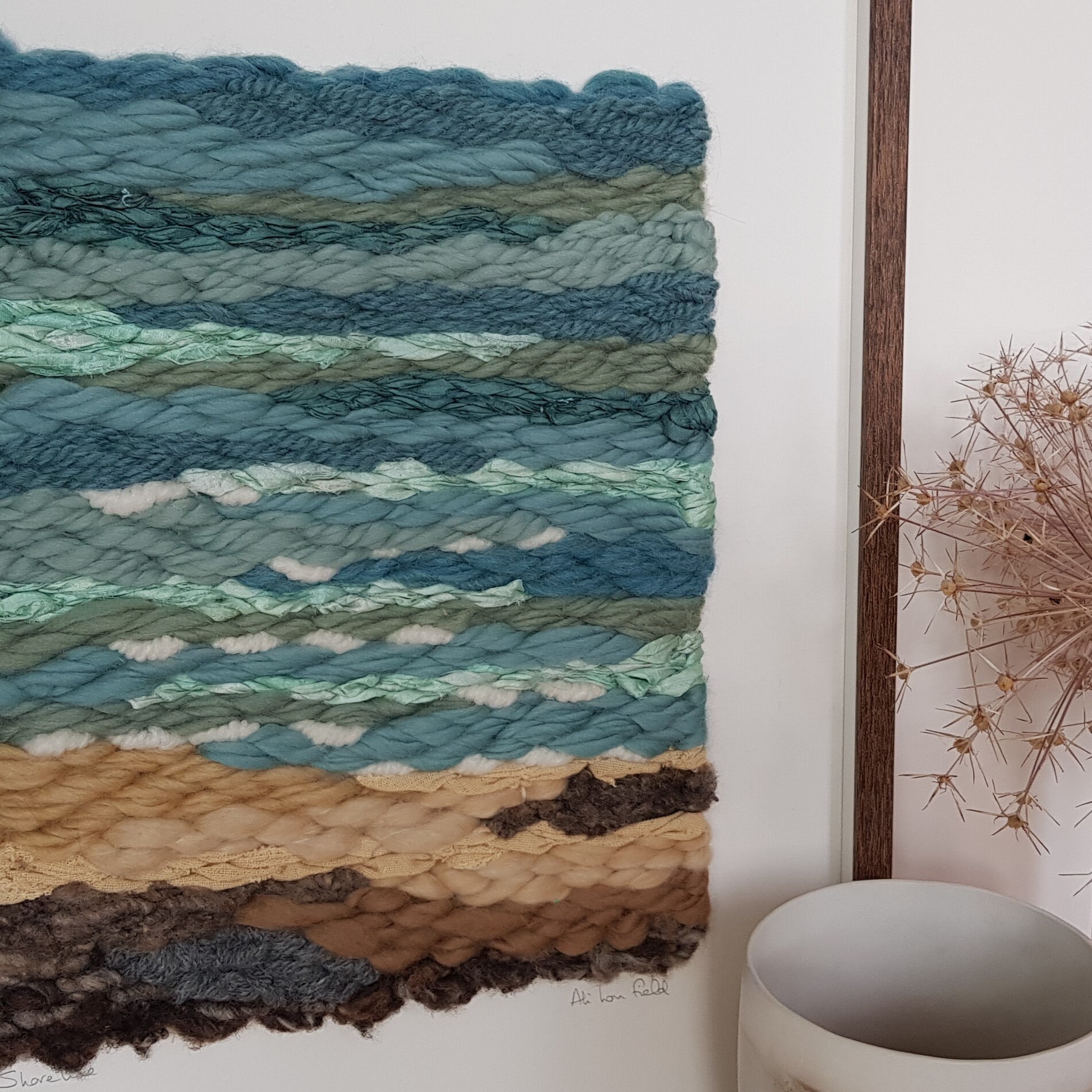 Shoreline Large Framed Woven Art in Beachy Tones Contemporary Wall Art