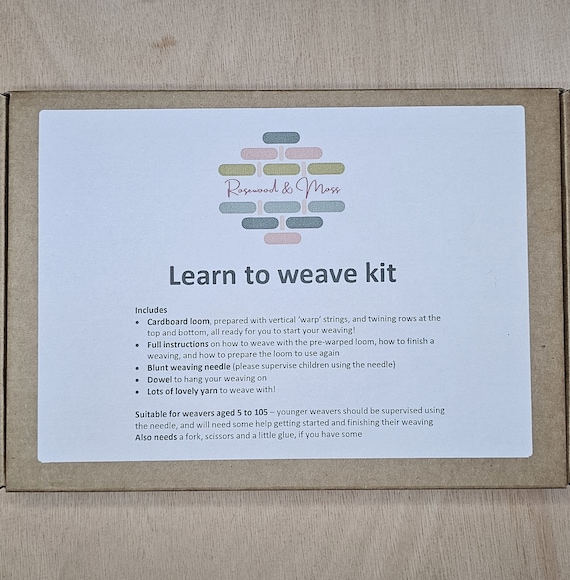 Learn to weave kit – loom, instructions, yarn, tapestry needle and dowel | Beginners weaving kit