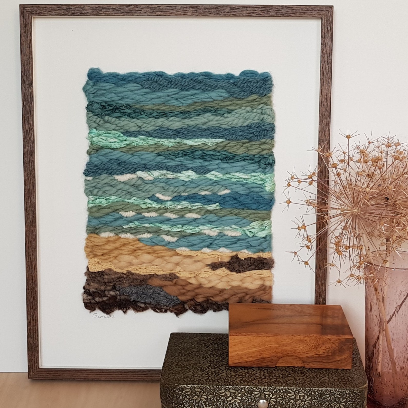 Shoreline Large Framed Woven Art in Beachy Tones Contemporary Wall Art