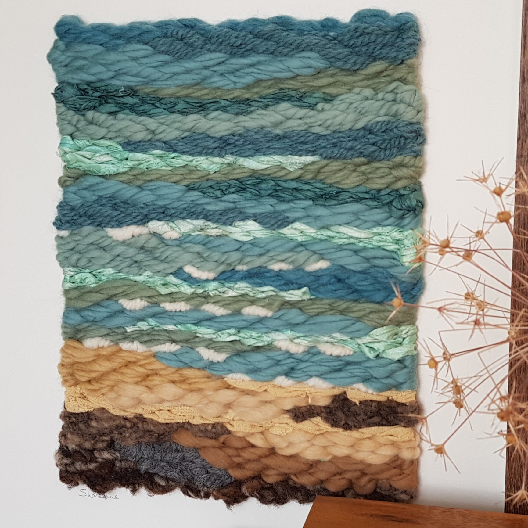 Shoreline Large Framed Woven Art in Beachy Tones Contemporary Wall Art