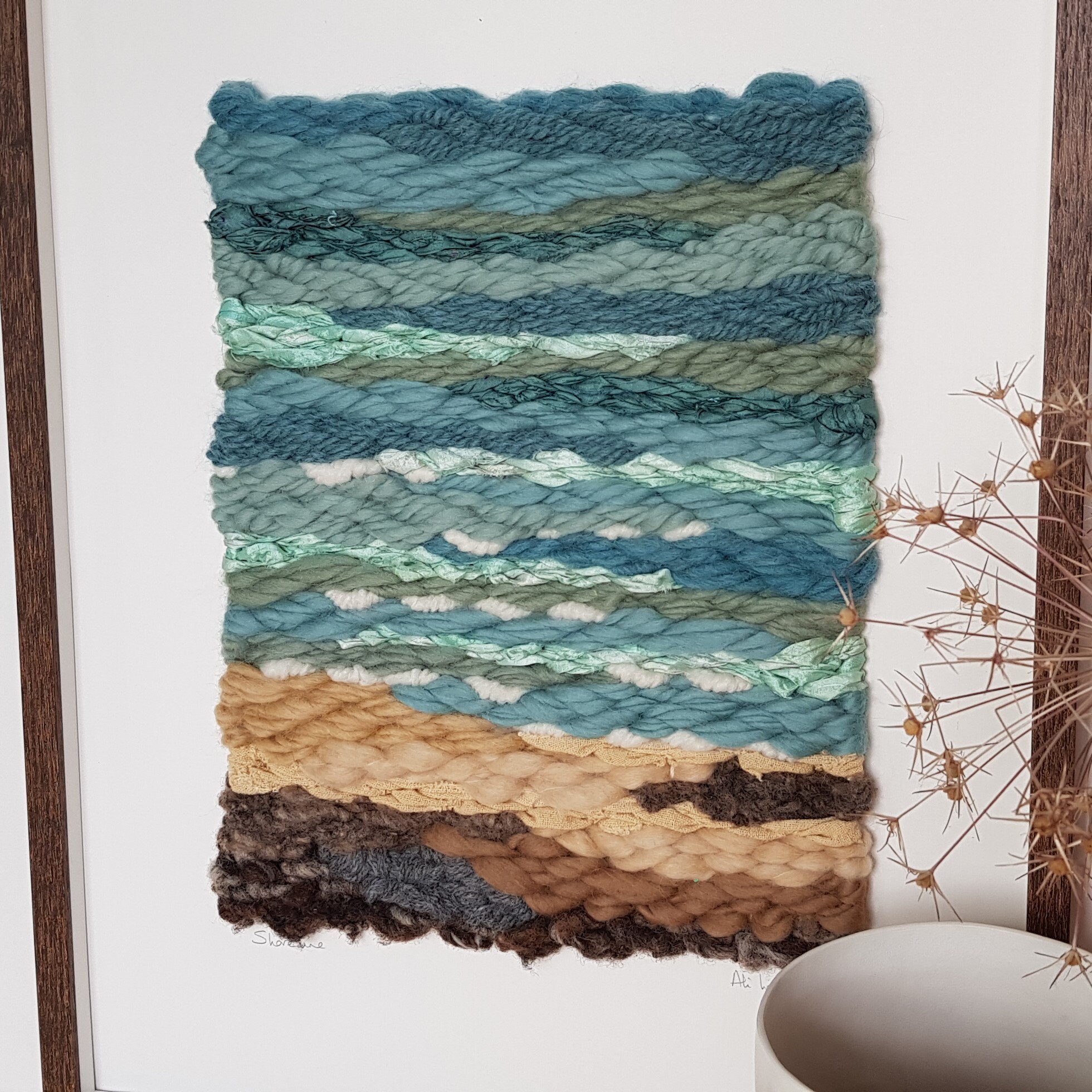 Shoreline Large Framed Woven Art in Beachy Tones Contemporary Wall Art