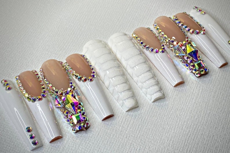 White Long Coffin Nails