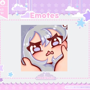 Face Squish Emote for Twitch/Discord/Youtube/Twitch Emotes/Cute Chibi Girl/Gray hair/Kawaii /Premade/Chibi Emote /Discord Emote/Girl Emote