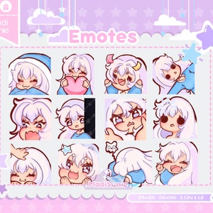 White hair girl Emote for Twitch/Discord/Youtube/Twitch Emotes/Cute Chibi Girl/Emote Pack/Emote Set/Kawaii/Bundle/Emote Set/Premade/12 Pack