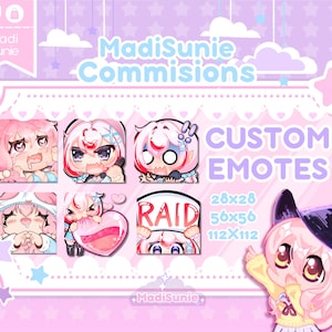 AANGEPASTE chibi-emote voor Twitch, Discord en YouTube | Vtuber-commissies YCH Character Art| Schattig, kawaii, meisjesachtig, kattenmeisje, streamerafbeeldingen, oc, ontwerp