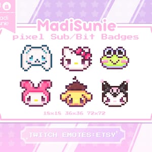 Pixel cute Kitty Sub Badge |kawaii Bit Badges for Twitch,Discord,Vtubers/streamers|8bit,plushie friends,character art, frog, bunny,puppy,cat