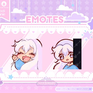 White Haired Girl Emote for Twitch/Discord/Youtube/Twitch Emotes/Cute Chibi/Emote Pack/Kawaii /2 Pack/Chibi Emote Set/Peek/Hello Emote
