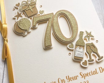 Men's Personalised 70th Birthday Card Husband Dad Grandad etc Customised words Choice of designs. Any message inside or blank. With envelope