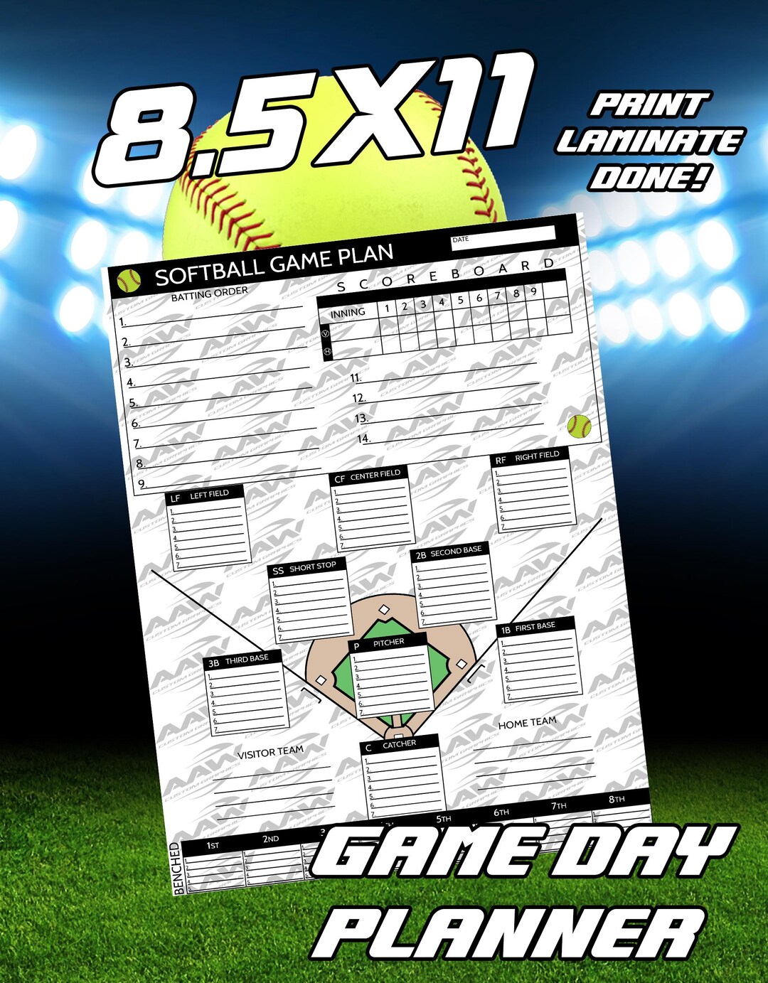 Softball Gameday Planner Roster Plan Team Lineup Softball Printable Planner Score Sheet Lineup ...