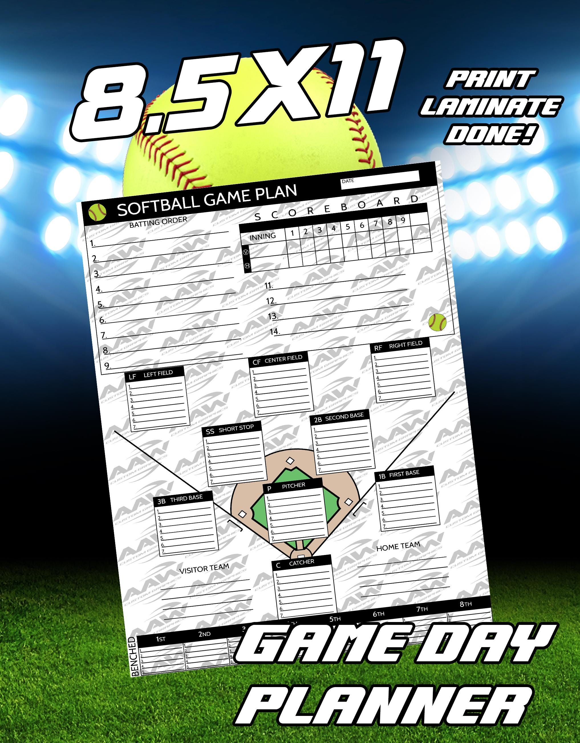 Softball Gameday Planner Roster Plan Team Lineup Softball Printable Planner Score Sheet Lineup List
