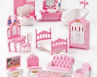 Kawaii Dollhouse Furniture 20 Pcs Miniature Pink Room Decor Set