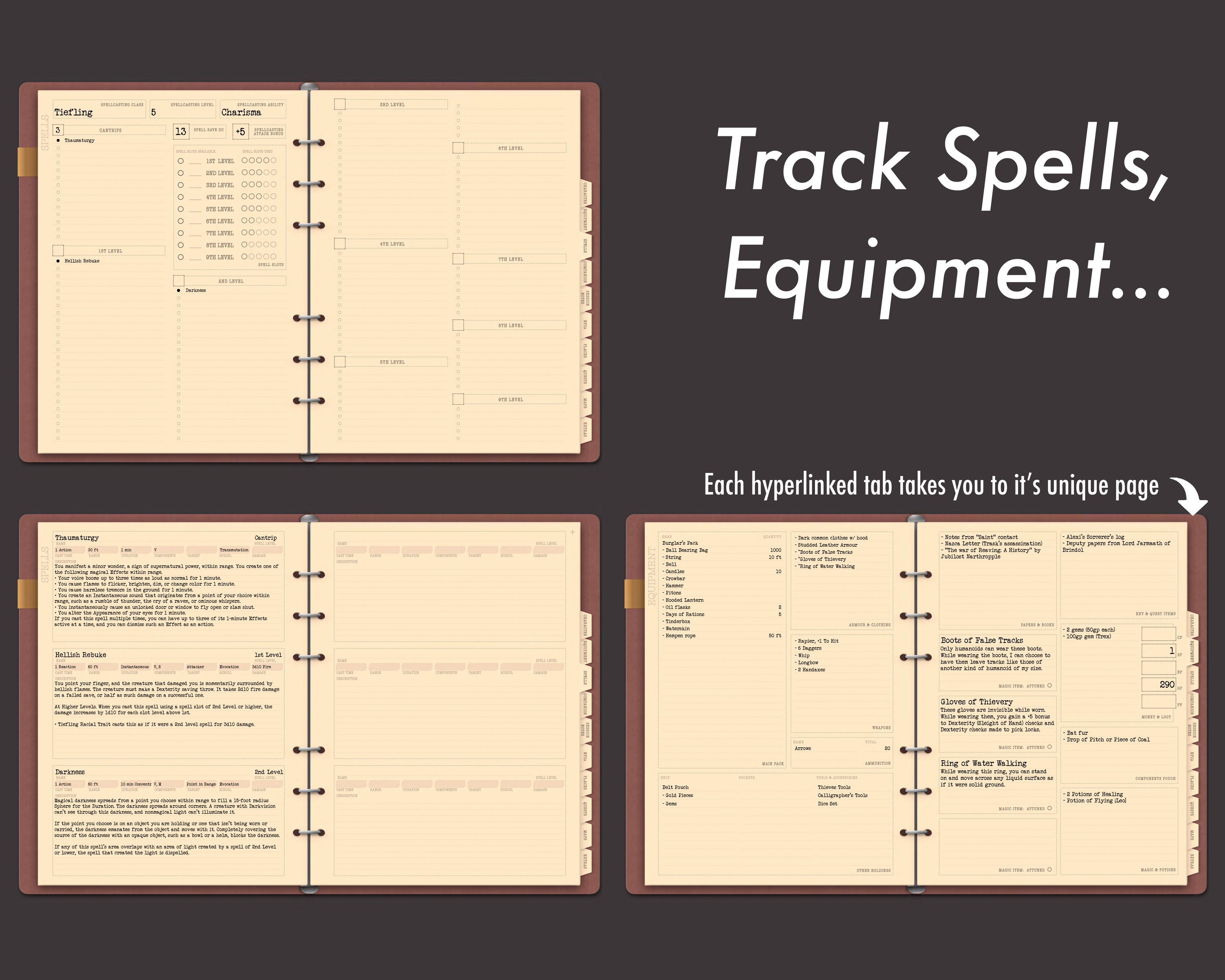 Digital D&D Fillable Character Sheet and Hyperlinked Notebook - Etsy