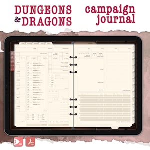 D&D 5e Digital Campaign Journal | Fillable and Hyperlinked Dungeons and Dragons Character Sheet (30+ pages)