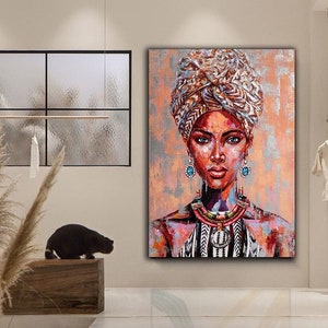 african woman with earrings canvas wall art , african woman with scarf canvas print, african woman canvas painting , african woman canvas