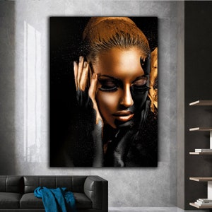 Gold Woman Canvas Wall Art Hand on Face Woman Canvas - Etsy