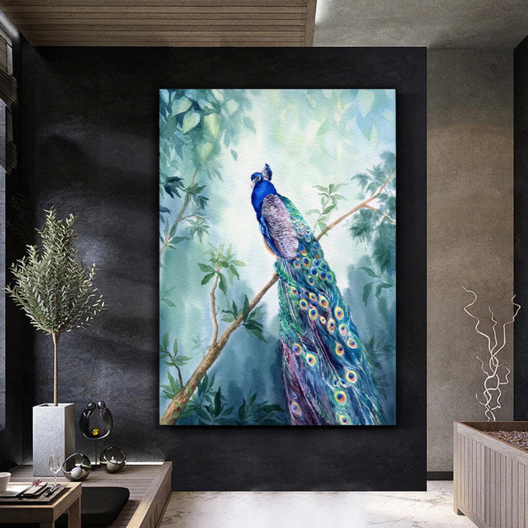 Blue Peacock Canvas Wall Art , Peacock Canvas Print ,peacock Canvas