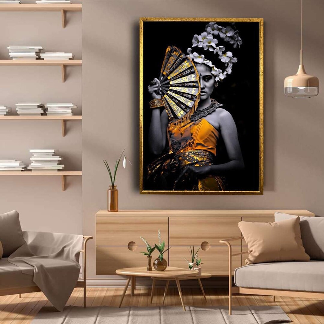 Woman Canvas Wall Art With Fan , African Woman Canvas Wall Decor ...