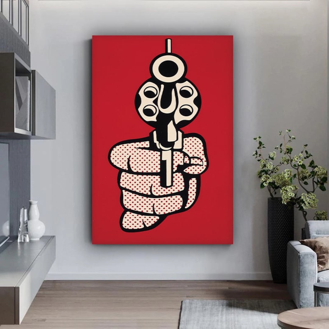 Pop Art Gun Canvas Wall Art , Hand and Gun Canvas Painting, Pop Art