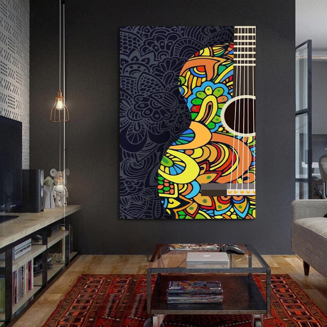 Pop Art Guitar Canvas Wall Art Colorful Guitar Canvas Wall Etsy