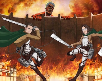 Couple Anime AOT  portrait from photo, Personalized Family AOT Portrait, Mother's Day portrait