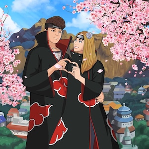 Custom Anime Shinobi Couple | Personalized Shinobi Character Illustration | Custom Anime-Inspired Ninja Portrait | Father's Day Unique Gift