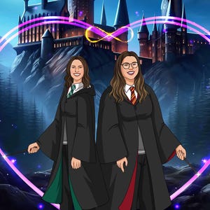 Custom Wizard School Portrait | Personalized Wizard Student Portrait | Custom Wizard & Witch Couple Portrait | Father's Day Unique Gifts