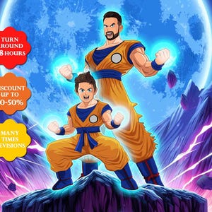 Super Krieger Portrait | Personalisiertes Anime Power-Up Portrait | Individuell angefertigtes Anime-inspiriertes Charakter Portrait | Vatertag Einzigartiges Geschenk