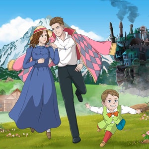 Custom Ghibli Anime Portrait, Personalized Couple Ghibli Anime Portrait from photo, Mother's Day portrait