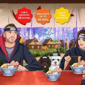 Personalized Anime Ninja Poster | Custom Couple Shinobi Character Illustration | Personalized Shinobi Warrior Portrait | Father's Day Gift