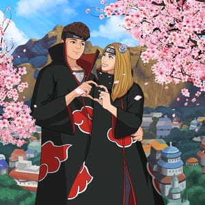 パーソナライズされたアニメカップルアート | 写真からのカスタムアニメデッサン | カスタムアニメウェディングポートレート | カップル向けデジタルアニメポートレート