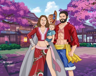 Personalised Couple Anime with all Genres, Custom Anime Portrait from Photo, Father's Day portrait