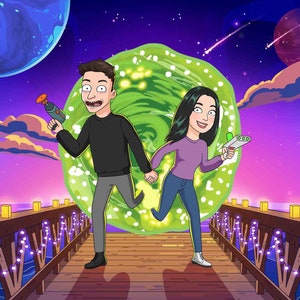 Benutzerdefinierte Grünes Portal Kunstwerk | Personalisiertes Portal Cartoon Portrait | Benutzerdefinierte Grünes Portal Paar Zeichnung | Muttertag Einzigartige Geschenke