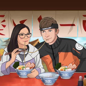 Gepersonaliseerde ninja-personageillustratie | Aangepaste anime Shinobi-paar | Gepersonaliseerde Shinobi-tekenstijl | Uniek Vaderdagcadeau