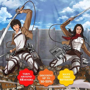 Custom Attack-Themed Anime Portrait | Personalized Anime Warrior Twin Blade Fighter | Custom Couple Scout Regiment | Fathers Day Unique Gift