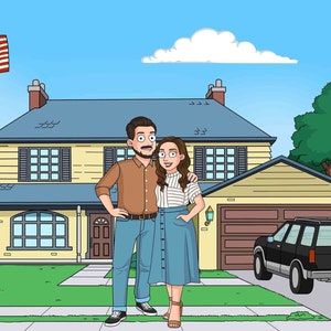 Custom Cartoon Family Portrait | Personalized Cartoon Dad Portrait | Personalized Cartoon Couple Art | Suburban Comedy Style | Mother's Day