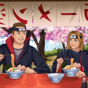 Couple Ninja Anime Style, Personalised Family Ninja Potrait, Anime Portrait from photo, Mother's Day portrait