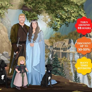 Personalized Hobbit-Inspired Portrait | Custom Elven Queen or King Portrait | Personalized Ring World-Inspired Art | Father&#39;s Day Gifts