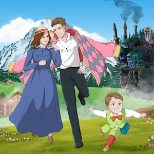 パーソナライズされた魔法の世界のイラスト | パーソナライズされたアニメスタイルの絵 | カスタムの気まぐれなアニメの肖像画 | 父の日のユニークなギフト