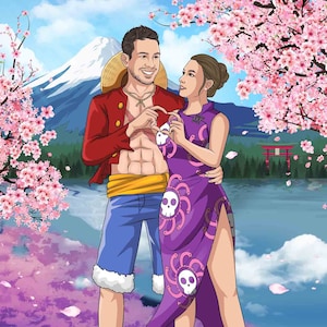 Ritratto di coppia anime personalizzato / Ritratto di famiglia personalizzato in stile anime / Ritratto di matrimonio anime digitale / Regali unici per la festa del papà