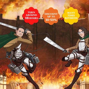 Desenho personalizado de Twin Blade Fighter | Inspirado no estilo do Wall Defense Corps | Retrato personalizado de Titan Slayer inspirado em anime