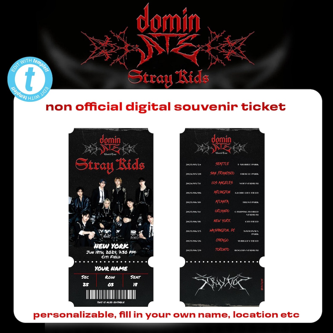 STRAYKIDS Dominate Digital TICKET, TOUR, Custom Editable Printable