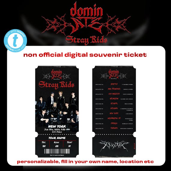 STRAYKIDS Dominate Digital TICKET, TOUR, Custom Editable Printable