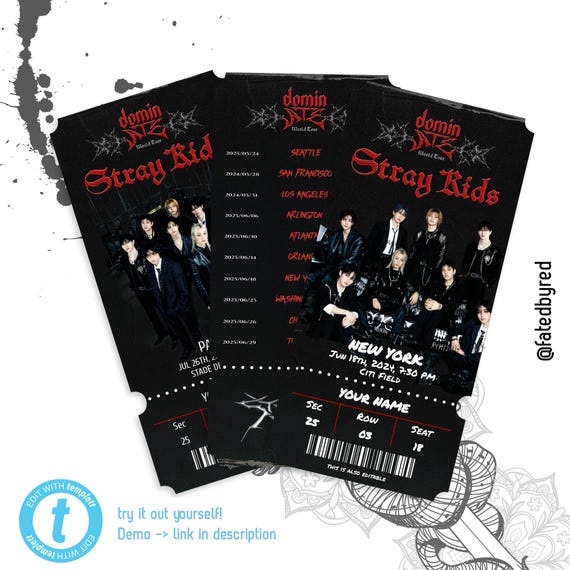 STRAYKIDS Dominate Digital TICKET, TOUR, Custom Editable Printable