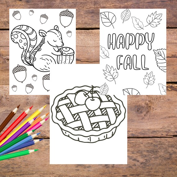 Fall Themed Printable Coloring Pages for Kids and Adults - Etsy