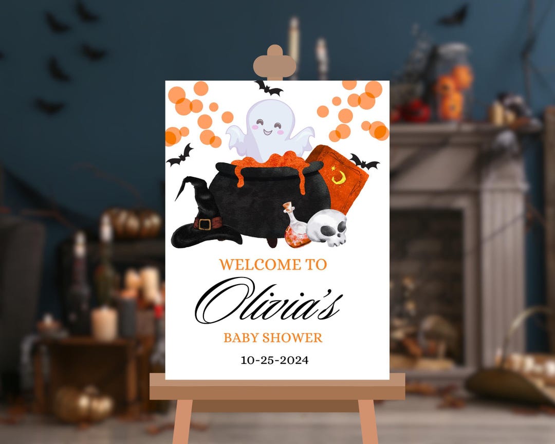 Letrero de bienvenida para baby shower de A Little Boo en color naranja ...