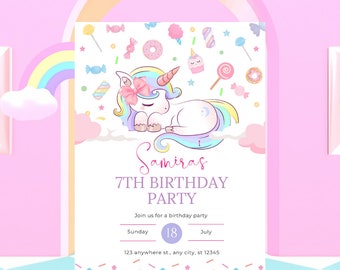 Unicorn Birthday Invitation Unicorn Birthday Invite, Unicorn Party Invitation, Editable Invitation, Unicorn birthday party invite download