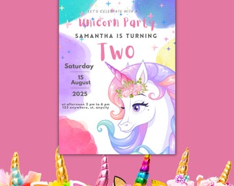 Unicorn Birthday Invitation, Unicorn Birthday Invite, Unicorn Party Invitation, Editable Invitation, Unicorn birthday party invite download