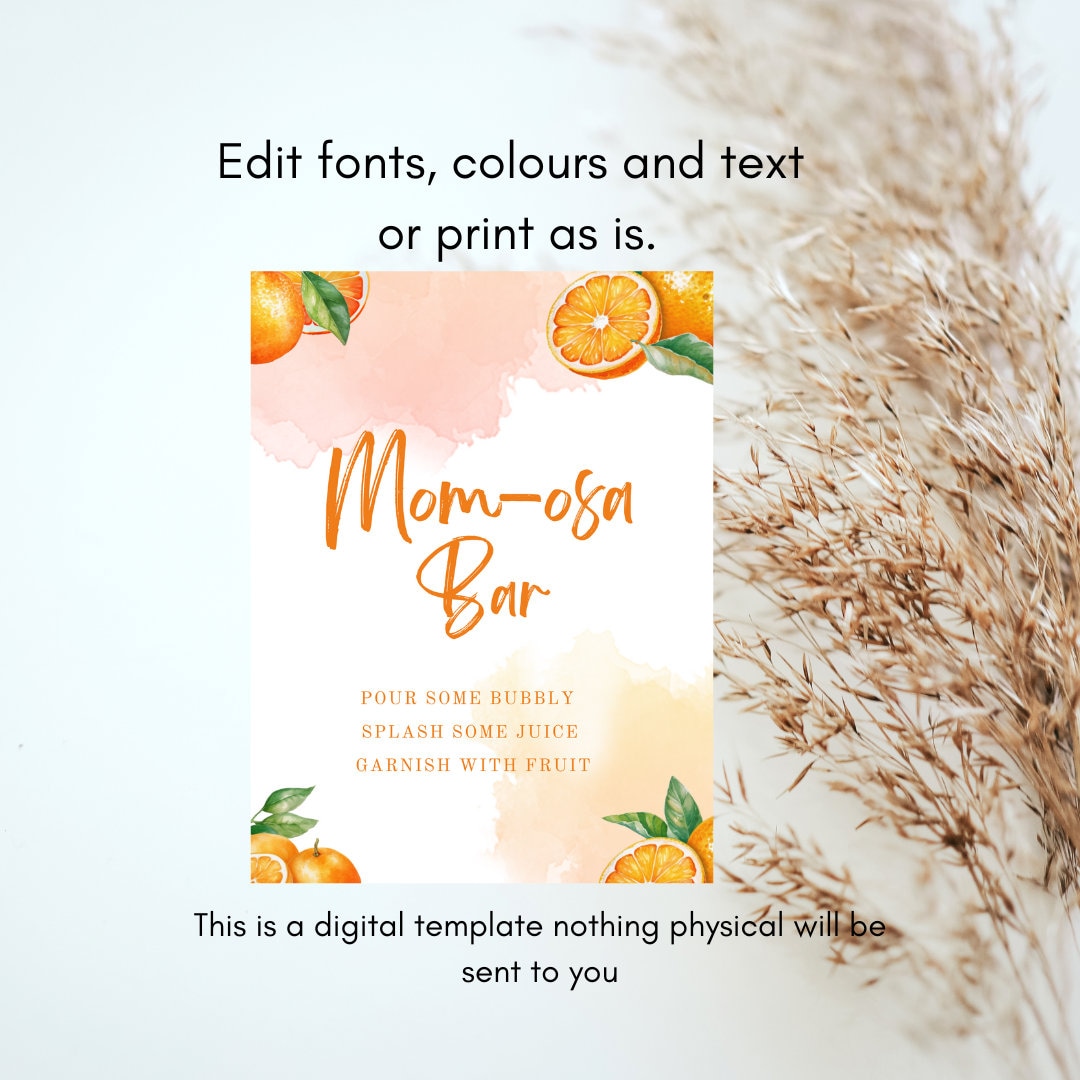 Mom-osa Bar Sign With Stand - Orange Citrus Baby Shower Decorations